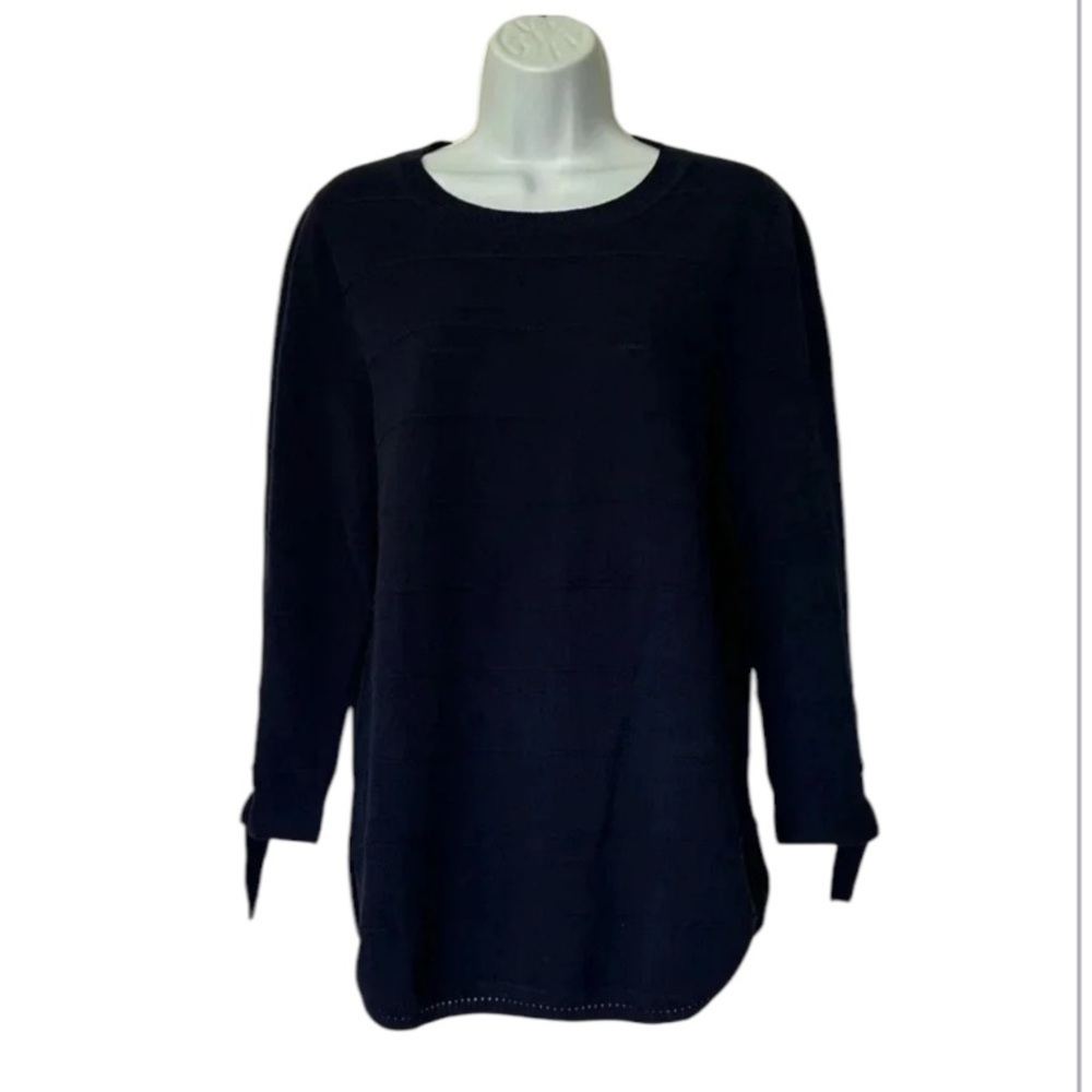 Lisa Todd navy pullover tie cuffs sweater cotton lightweight long sleeves Size L